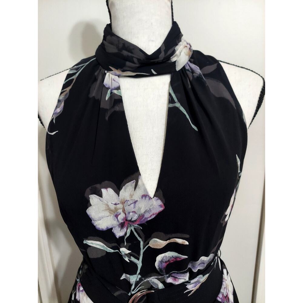 WHBM SZ 2 Belted Jumpsuit Floral Keyhole V-Neck Palazzo Wide Leg Sleeveless - Picture 5 of 15